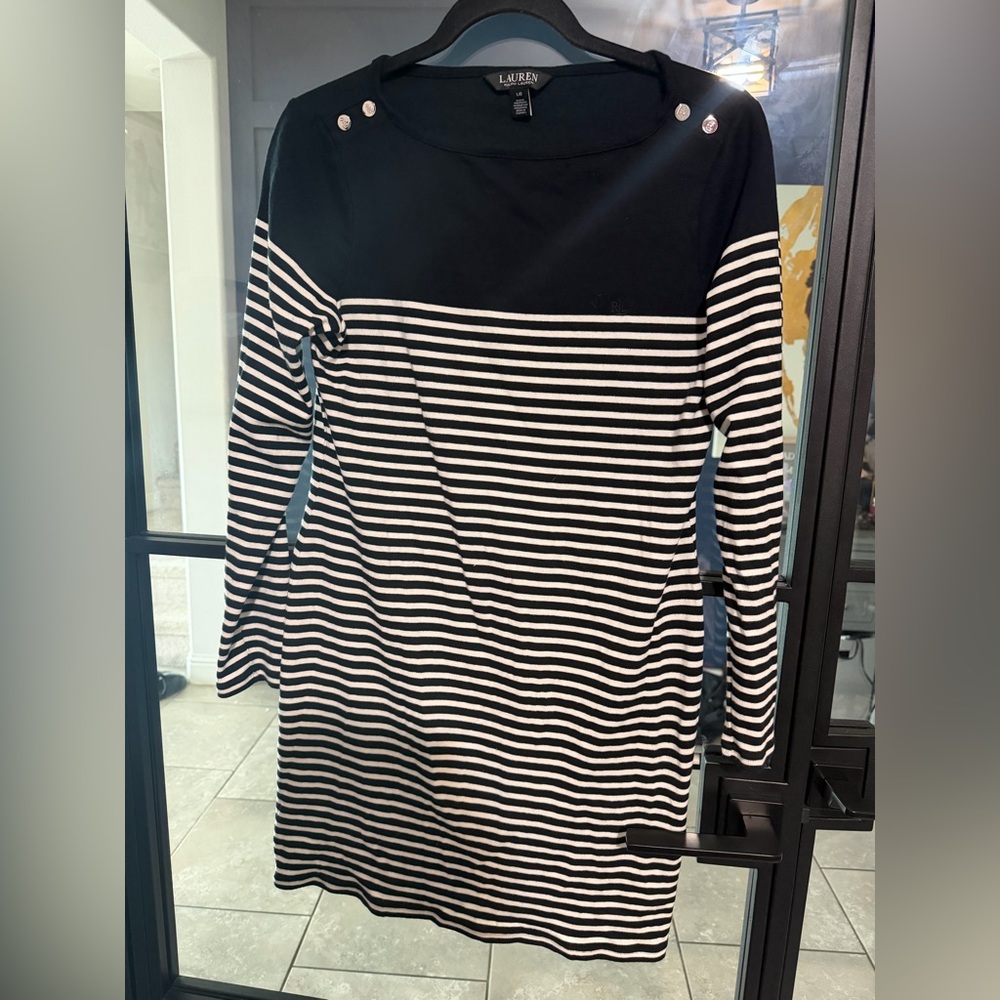 Chic Ralph Lauren Black and White Striped Dress